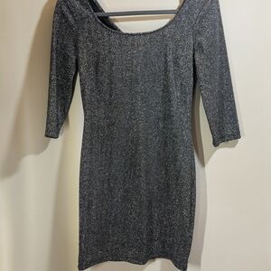 Le Château Metallic Bodycon Silver Sparkly Scoop Back Mini Dress XXS